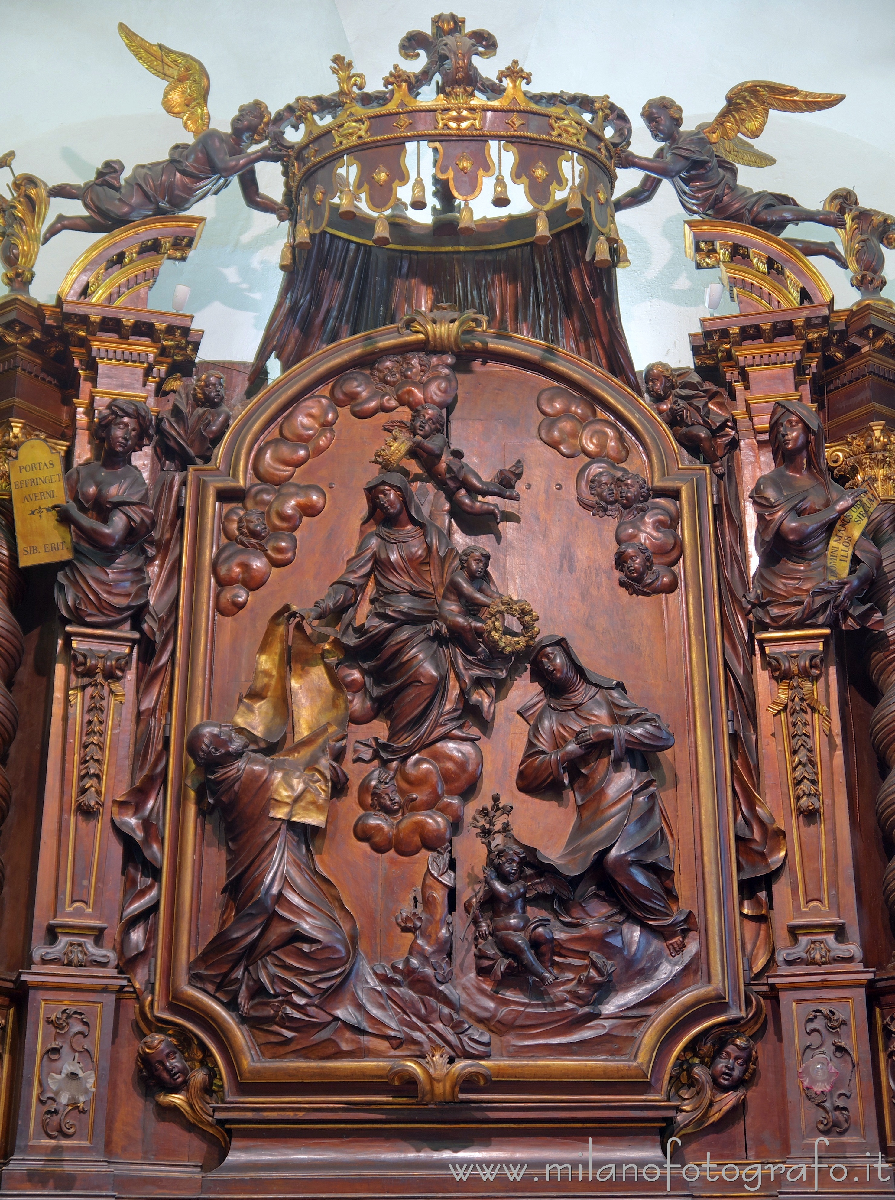 Milan (Italy) - Carving of the Crowned Virgin in the sacristy of the Church of Santa Maria del Carmine